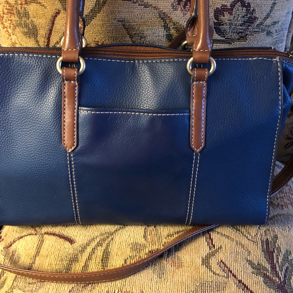 Elegant Blue and Brown Leather Handbag